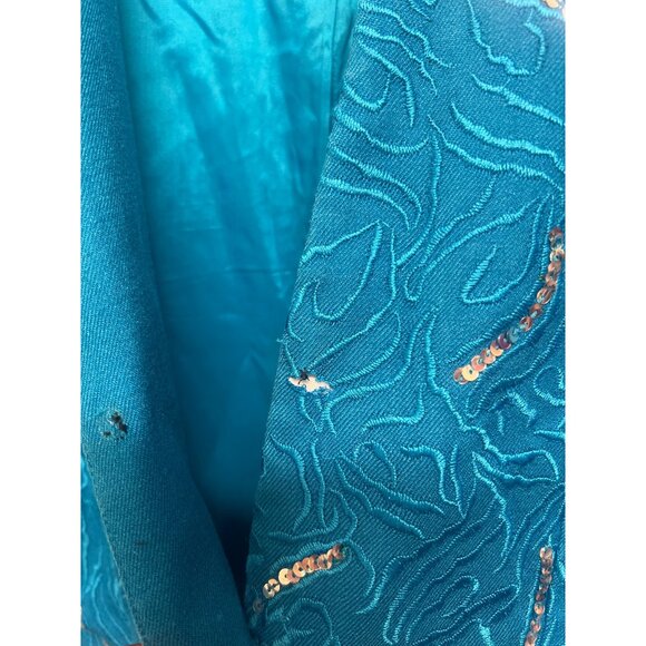 Vintage Magali Collection Womens Silk Blue  Embroidered & Sequined Jacket Size 1 - Picture 6 of 8